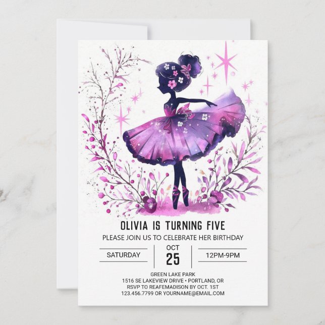 Online Barn Ballerina Birthday Inbjudningar (Framsida)
