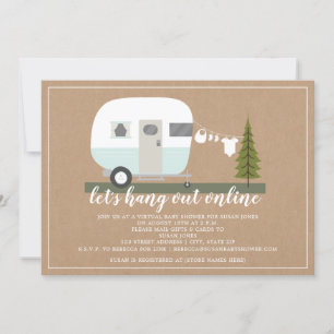Online Blue Trailer Camper Woodland Baby Shower Inbjudningar
