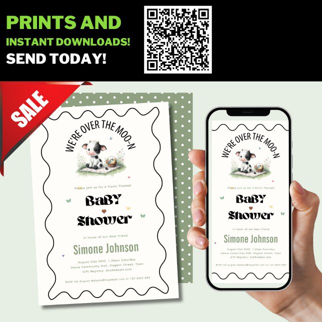 Online Cow Picnic Baby Shower Inbjudan-mallar Inbjudningar (Skapare uppladdad)