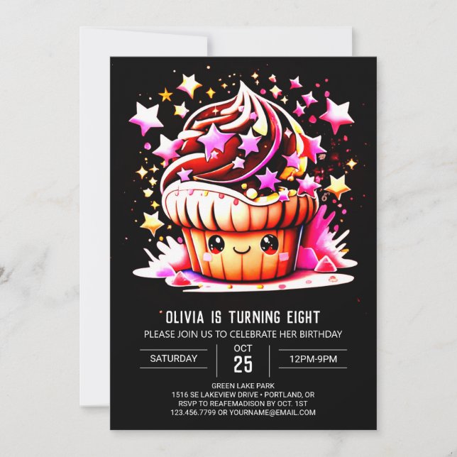 Online Cute Elegant Muffin Girl Birthday Inbjudningar (Framsida)