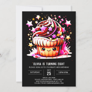 Online Cute Elegant Muffin Girl Birthday Inbjudningar