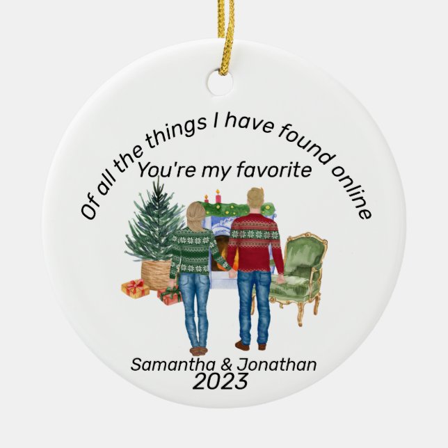 Online Dating par Blonde Newlyweds Julgransprydnad Keramik (Framsidan)