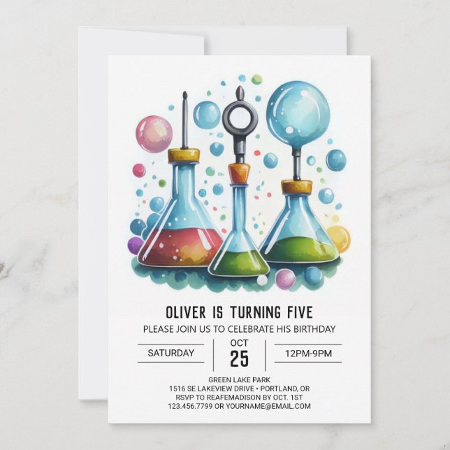 Online Discovery Fusion Scientist Birthday Inbjudningar (Framsida)