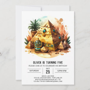 Online Egyptian Guld Pyramids Birthday Inbjudningar
