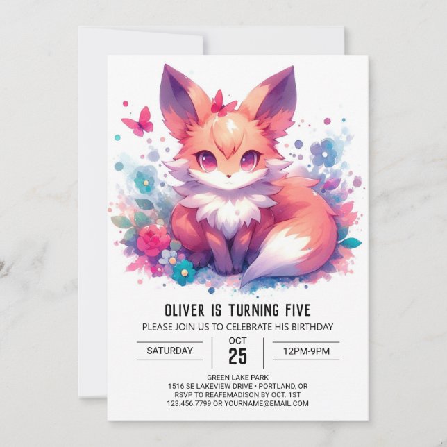 Online Elegant Fox Birthday Inbjudningar (Framsida)