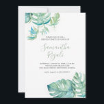 Online för inbjudningar till tropisk födelsedag<br><div class="desc">Fira i stil med den här onlinen med födelsedagsinbjudningar, perfekt till en tropisk strand party eller sommarluau! Den här vuxen födelsedagsfest inbjudan har gästen på hedersgästen namn i ett handskript för chic, parat med händelseinformation i ett tidslöst grått-serif-teckensnitt. En vibrerande topp gräns i det ursprungliga vattenfärgen handflatan lämnar i att...</div>