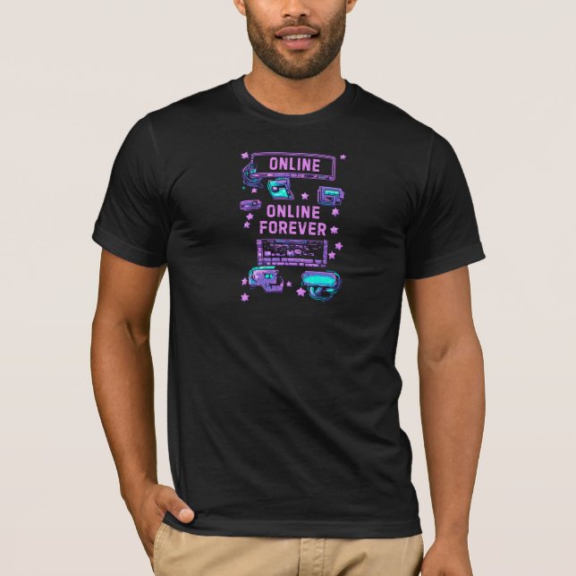 Online Forever Retro Pixel Teknikkonst T Shirt (Framsida)