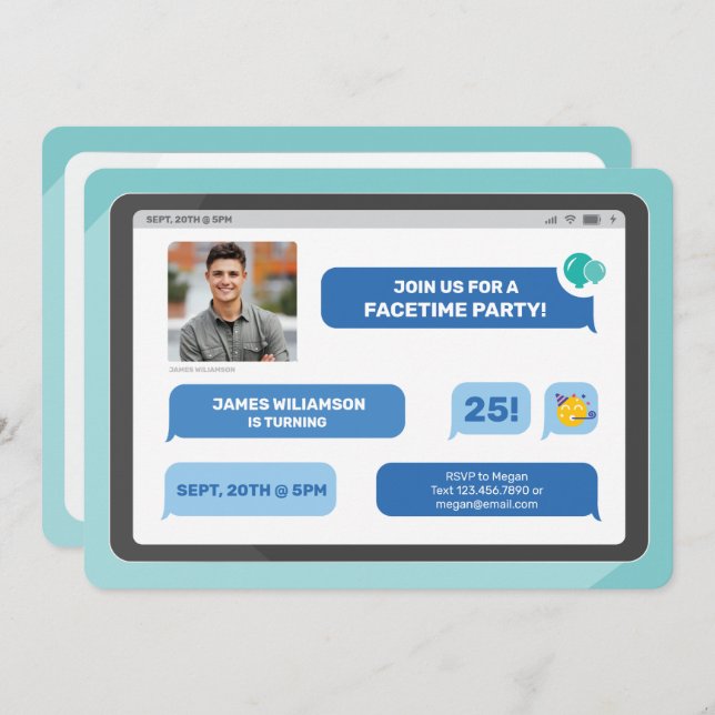 Online Group Video Chatta Tablet  Text Message Par Inbjudningar (Fram/baksida)