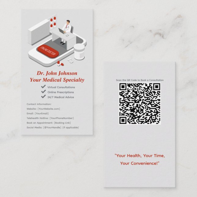 Online läkarkort med QR-kod  Visitkort (Fram/baksida)