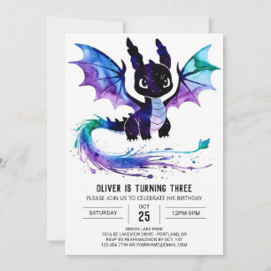 Online Lila Dragon Digital Boy Birthday Inbjudningar
