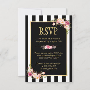 Online OSA Blommigt Guld Black and White Stripe Kort