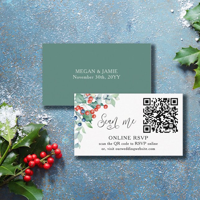 Online OSA QR-kod Winter Berries Bröllop webbplats Tilläggskort (Skapare uppladdad)