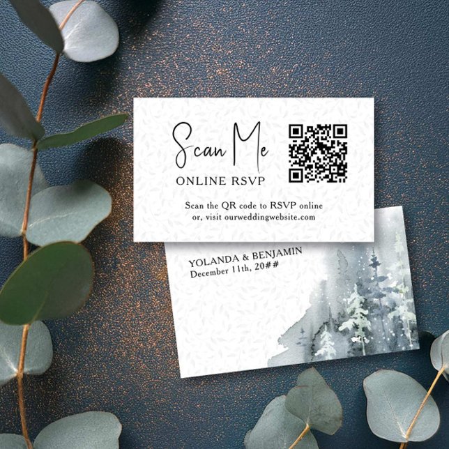 Online OSA QR-koden Snö Forest Winter Wedding Tilläggskort (Online RSVP card with qr code from the Snow Forest wedding collection by Darling & May)