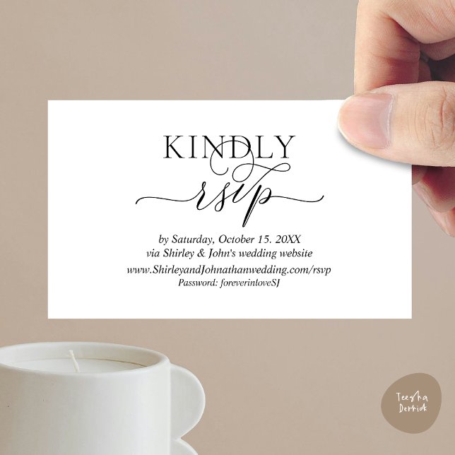 Online OSA webbplats, bröllopsinbjudan Tilläggskort (Online Wedding Invitation RSVP, website, password, card, modern minimalist classy black white)