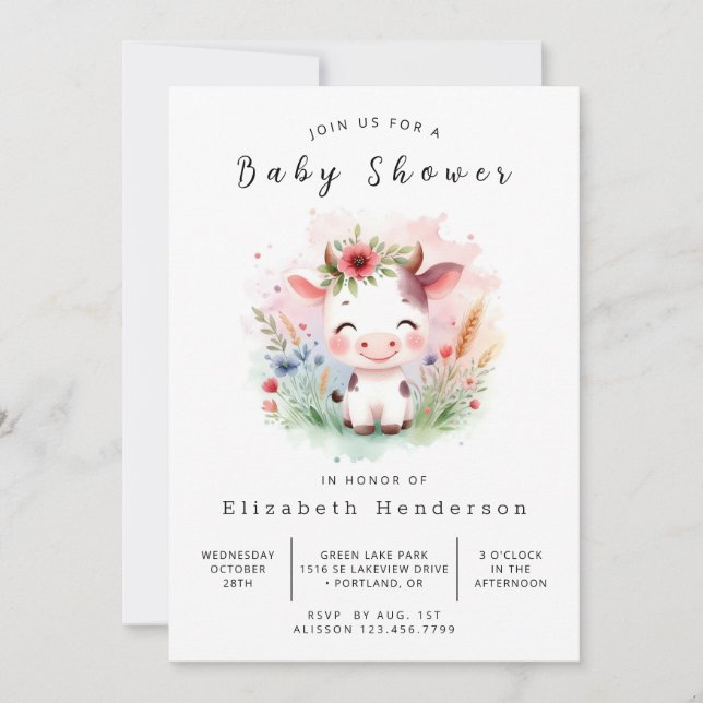 Online Pastel Snyggt Cow Baby Shower Inbjudningar (Framsida)
