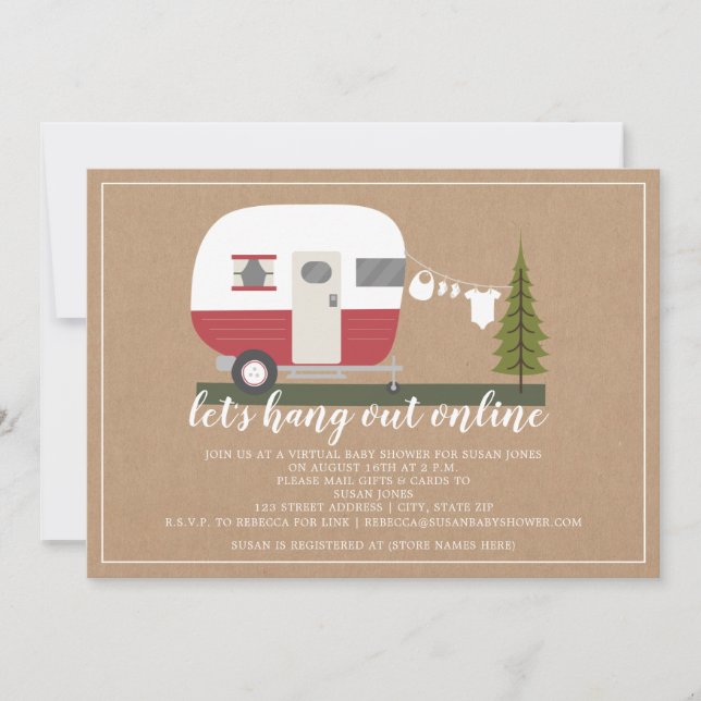 Online Red Trailer Camper Woodland Baby Shower Inbjudningar (Framsida)