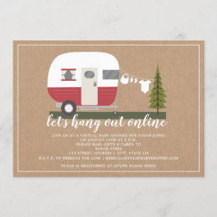 Online Red Trailer Camper Woodland Baby Shower Inbjudningar