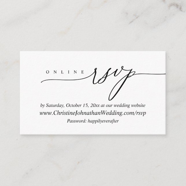 Online RSVP, Modern Minimal Svart skrift Tilläggskort (Framsida)