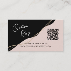 Online RSVP QR-kod svart och rosa bröllopswebbplat Visitkort