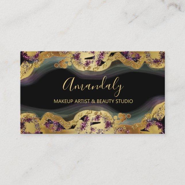 Online Shop Boutique Glitter Guld Lila Black Visitkort (Framsida)