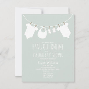Online Virtuell Blue Boy Baby Shower Clothesline Inbjudningar