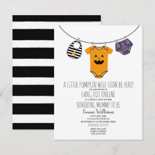 Online Virtuell Halloween Pumpkin Baby Shower Inbjudningar