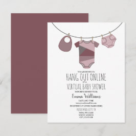 Online Virtuell Plum Girl Baby Shower Clothesline Inbjudningar