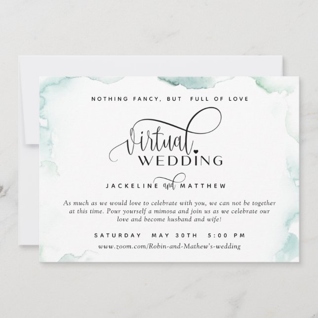 Online Virtuella Bröllop, Elegant vattenfärgsstati Spara Datumet (Framsida)