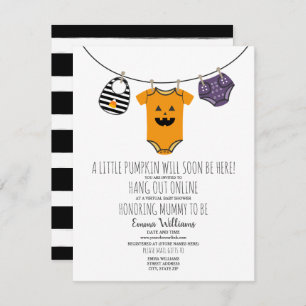 Online Virtuellare Halloween Pumpkin Baby Shower Inbjudningar