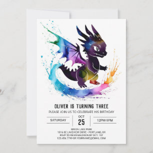 Online Watercolor Dragon Digital Boy Birthday Inbjudningar