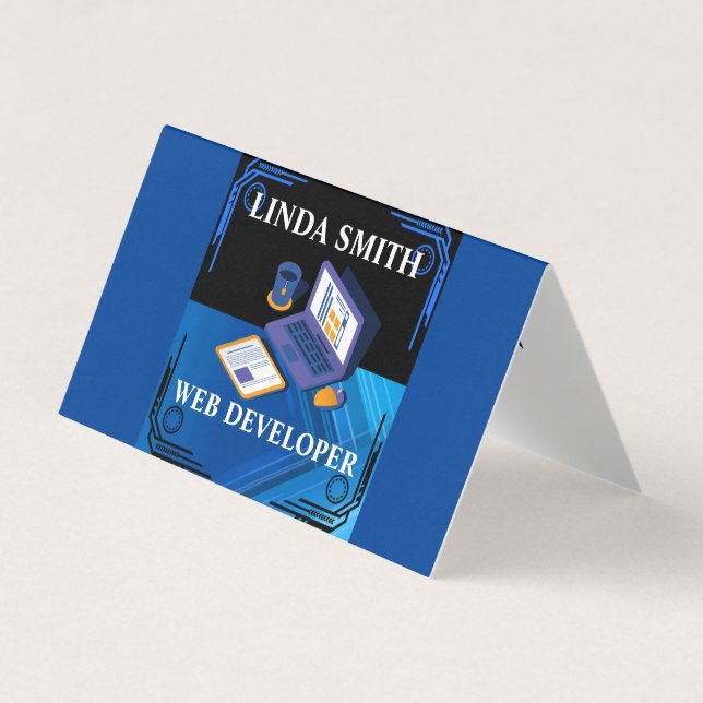 Online Webben Developer Social Media Manager Blue Visitkort (Framsida)