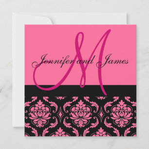 Onlineinbjudan Monogram Namn Shock rosa Damask Inbjudningar