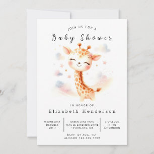 Onlinen Giraffe Baby Shower för vattenfärg Inbjudningar