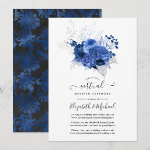 Onlinen Royal Blue & Silver Blommigt Virtuella Brö Inbjudningar