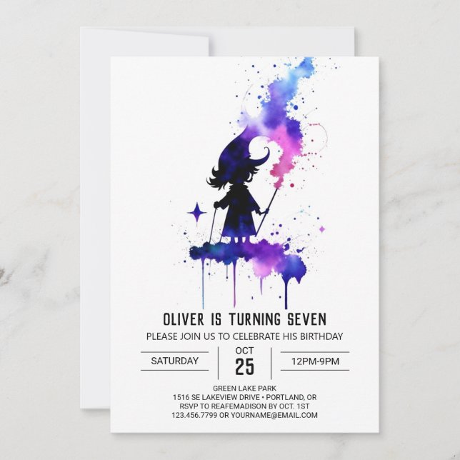 Onlinen Wizardry Birthday Inbjudningar (Framsida)