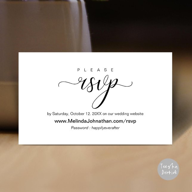Onlinens Bröllop OSA, elegant Tilläggskort (Online Wedding RSVP respond, elegant Enclosure Card, Black White)