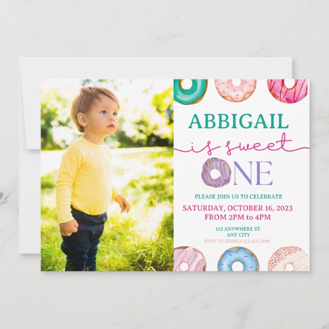 Ono Sweet Donut 1:a födelsedag Party Photo Inbjudningar (Framsida)