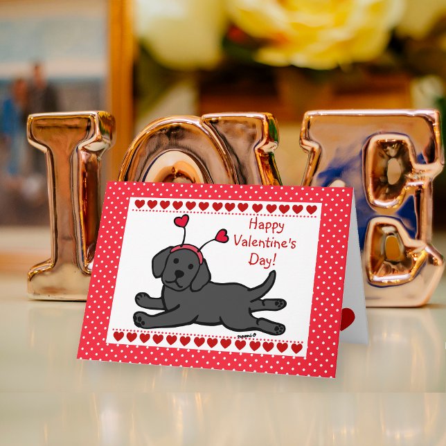 Onocent Black Labrador Puppy Valentine Helgkort (Innocent Black Labrador Puppy Valentine's Day Card for Labrador Owners!!  Cute Cartoon Design.)