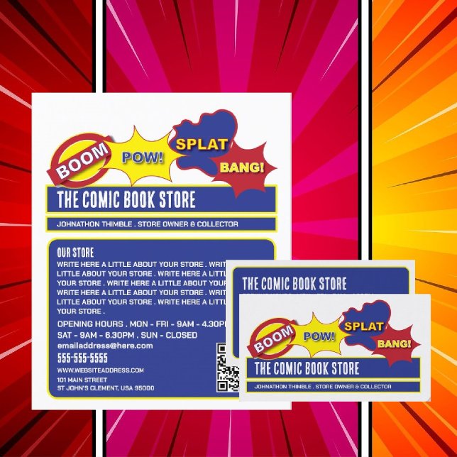 Onomatopoeia-design - Tecknad Bok Store/insamlare Flygblad (Skapare uppladdad)