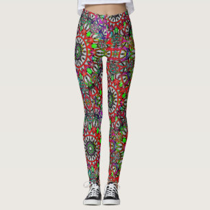 Onormal röd grönt färglös kaleidoskop mandala t leggings
