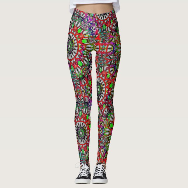 Onormal röd grönt färglös kaleidoskop mandala t leggings (Framsida)
