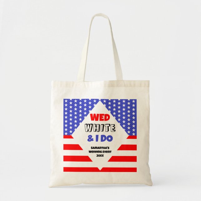 Ons, Vitt & Jag Gör Patriotiskt Bröllopsevenemang Tygkasse (Framsidan)