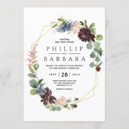 Önska Bordo Blå Akvarell Blommor Inbjudningar