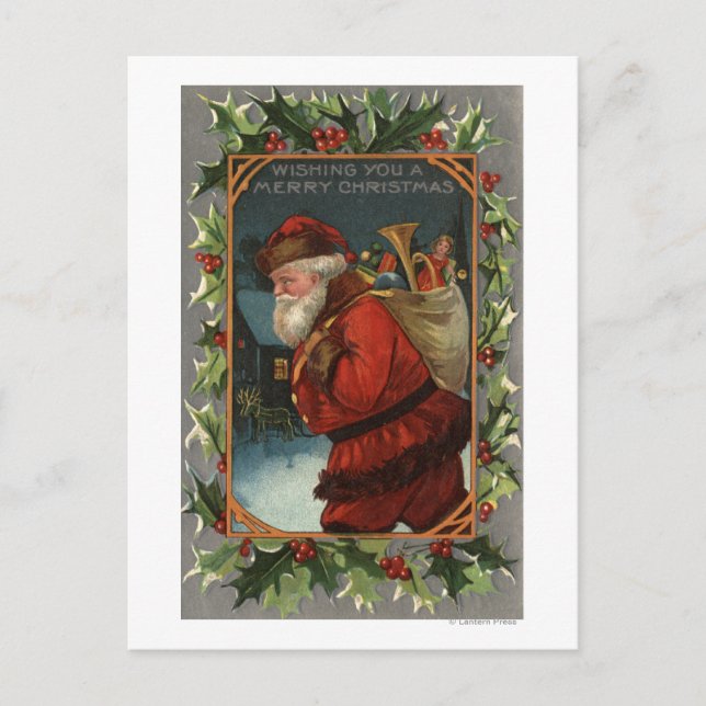 Önska dig en glad ChristmasSanta marsch Helg Vykort (Framsida)