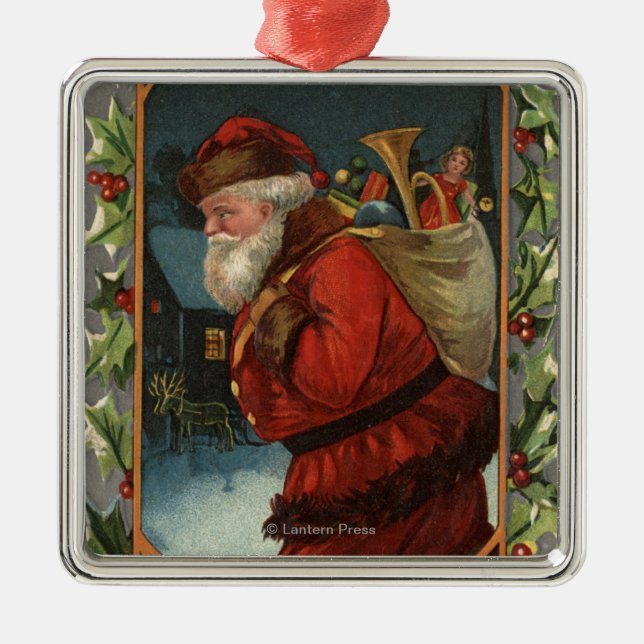 Önska dig en glad ChristmasSanta marsch Julgransprydnad Metall (Framsidan)