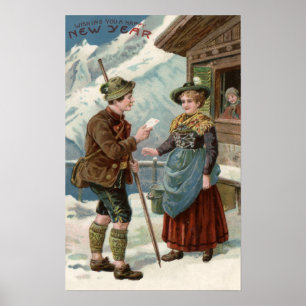 Önska dig en lycklig ny YearMountain plats Poster