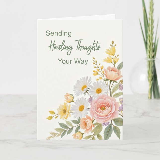 Önska dig God Hälsa med Blommor och Läkningsenergi Kort (Framsida)