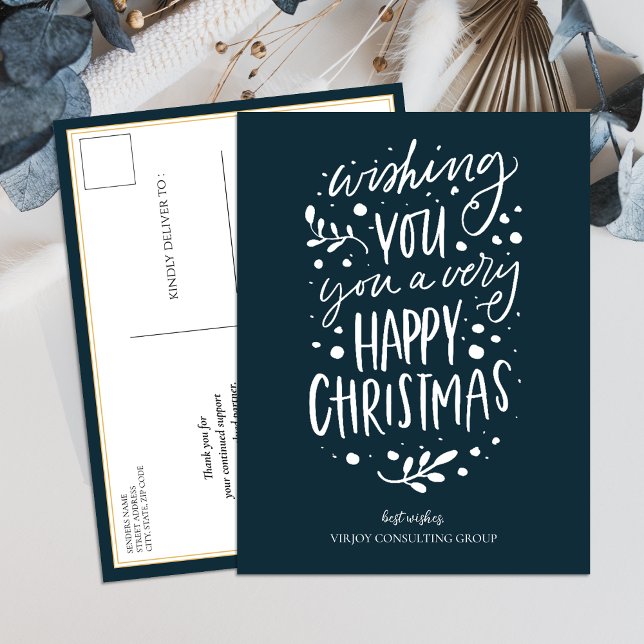 Önska dig God jul Blue Script Business Helg Vykort (Skapare uppladdad)