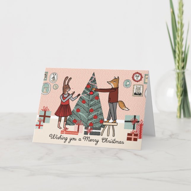 Önska dig god jul - dekorera träd helgkort (Framsida)