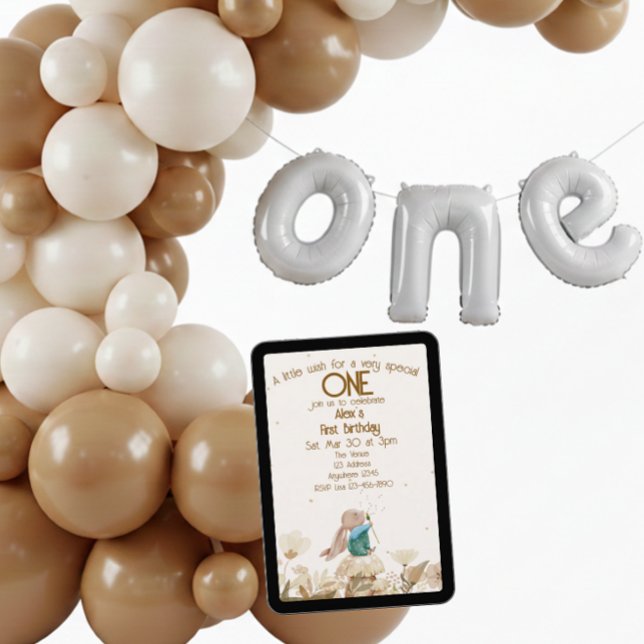 Önska en speciell en, Bunny Wish 1-års födelsedag Inbjudningar (Skapare uppladdad)
